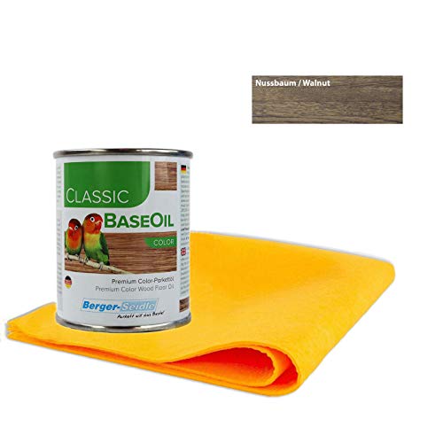 Berger Seidle Classic Base Oil | Premium Parkettöl/Pflegeöl mit Tiefenimprägnierung | 100% natürliche Rohstoffe | 125 ml + 1 superweiches Pflegetuch (Nussbaum) von Berger-Seidle