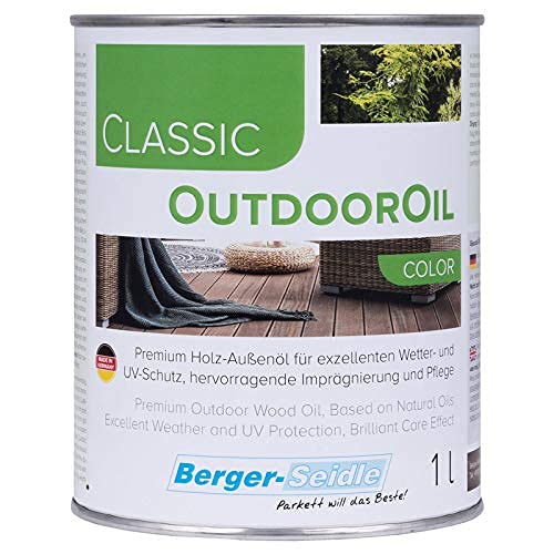 Berger-Seidle Outdoor Oil, Tiefenimprägnierung für Außen, 1 oder 3 Liter, perfekter Holzschutz für die Terrasse oder Gartenmöbel (1 Liter, Silbergrau) von Berger-Seidle