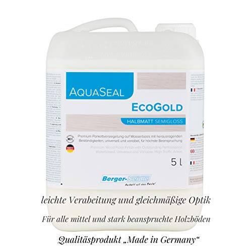 Berger Seidle Profi 1K-Parkettsiegel “Aqua-Seal EcoGold”, 1L/5L/10Liter Gebinde glänzend/halbmatt/matt, wasserbasiert (glänzend, 5 Liter) von Berger-Seidle