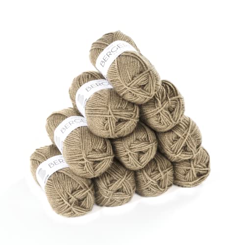 BERGÈRE DE FRANCE - SPORT+ Wolle set zum stricken und häkeln (10 x 50 g) 5mm - Garn 50% gekämmte Wolle - großes rundes Garn, das keine Pillen enthält - Braun (DUNE) von Bergere de France