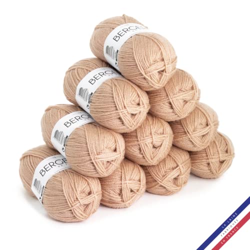 Bergère de France - BARISIENNE, Wolle set zum stricken und häkeln (10 x 50g) - 100% Acryl - 4 mm - Sehr weicher Rundfaden - Beige (CAMEE) von Bergere de France