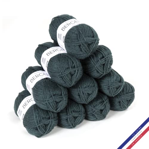 Bergère de France - BARISIENNE, Wolle set zum stricken und häkeln (10 x 50g) - 100% Acryl - 4 mm - Sehr weicher Rundfaden - Blau (BOUTEILLE) von Bergere de France