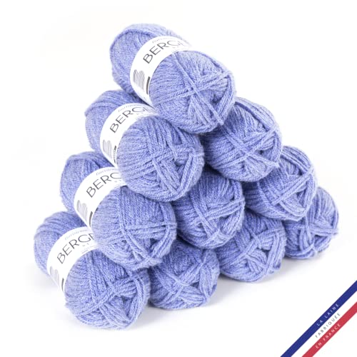 Bergère de France - BARISIENNE 7, Wolle set zum stricken und häkeln (10 x 50 g) - 100% Acryl - 6,5 mm - Weicher dicker runder Faden - Blau (OCÉAN BLANC) von Bergere de France