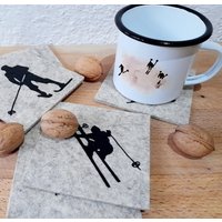 6 Filzuntersetzer "Retroski" - Echter Schafwollfilz Handarbeit von Berghexn