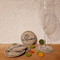 6 Filzuntersetzer "Vögel" - Echter Schafwollfilz Handarbeit von Berghexn