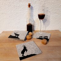 6 Filzuntersetzer "steinböcke" - Echter Schafwollfilz Handarbeit von Berghexn