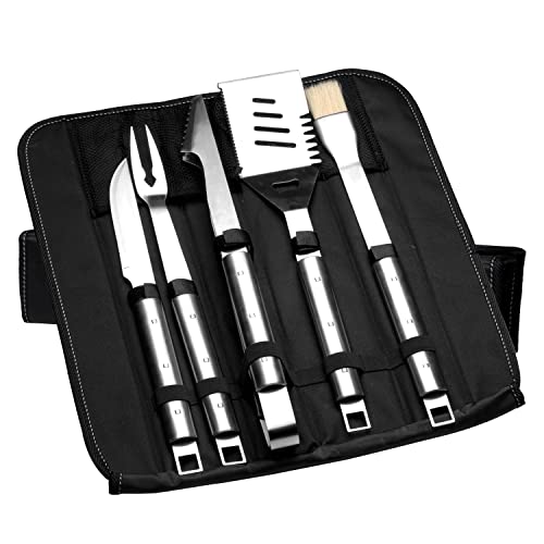 BergHoff Essentials Barbecue Set 6-teilig (Grillwerkzeug mit Falttasche, BBQ Set inkl. Grillgabel, Messer, Marinierpinsel, Zange, Pfannenwender, Geschenkidee für Männer / Grillen) 1108187 von Berghoff