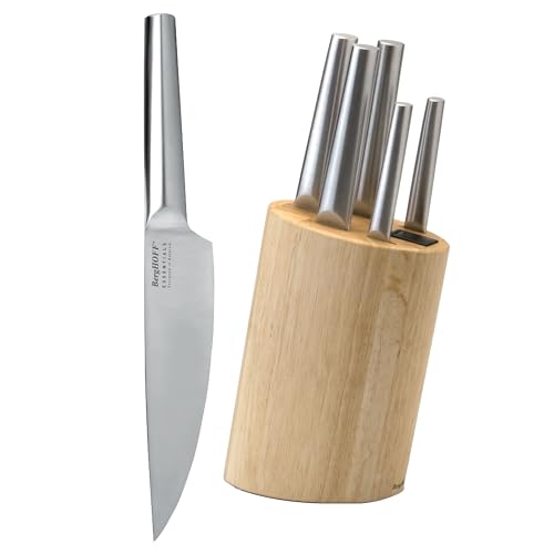 BergHoff Messerblock 6-teilig Essentials (Kochmesser Set mit Holzblock, Schälmesser, Universalmesser, Tranchiermesser, Küchenmesser, Brotmesser) 1306210 von Berghoff