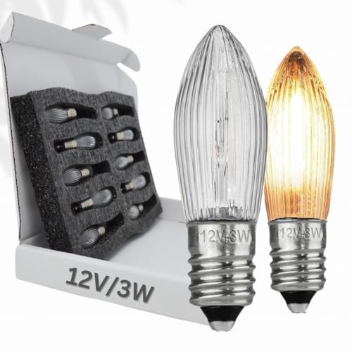 10x Glühbirne "Berglämpl" E10 12V/3W Riffelkerze Spitzkerze Topkerze Glühlämpchen für Schwibbogen und Lichtbögen von BERGLäMPL