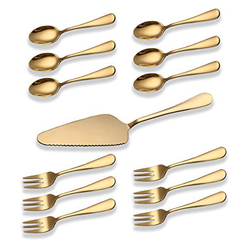 13pcs Gold Cake Servierset Berglander Edelstahl Titan Gold Plating Tortenheber Kuchengabel Dessert Löffel für Geburtstag Hochzeit Geschenk für Geburtstag Hochzeit Party von Berglander