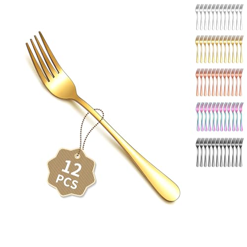 Berglander Golden Tafelgabeln von 12 Stück 18cm, Gabeln für das Abendessen, Edelstahl Modernes Speisegabel-Set, Gabeln und Löffel Besteck, ideal für Zuhause, Restaurant, Hotel, spülmaschinenfest von Berglander