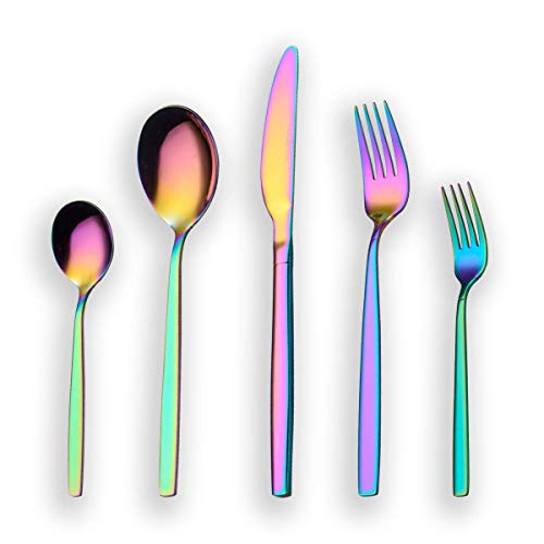 Berglander 30 Stück Titanium Regenbogen Farbe Plated Besteck, 30 Stück bunte Besteck Set, Multi Farbe Besteck Set Besteck, Service für 6 (glänzend Rainbow) von Berglander