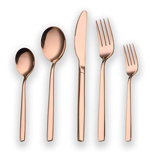 Berglander 30 Stück Titanium Rosé vergoldet Besteck, 30 Stück Kupfer Besteck Set, Kupfer Farbe Besteck Set Besteck-Sets, Service für 6 (glänzend Kupfer) von Berglander