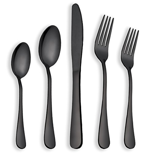 Berglander Besteck Schwarz Farbe, 30 Stück Schwarz Besteck, 30 Stück Schwarz Titan Besteck, 30 Stück Schwarz Vergoldet Edelstahl Besteck Set Besteck-Sets, Service für 6 (30 Stück) (Schwarze Glänzend) von Berglander