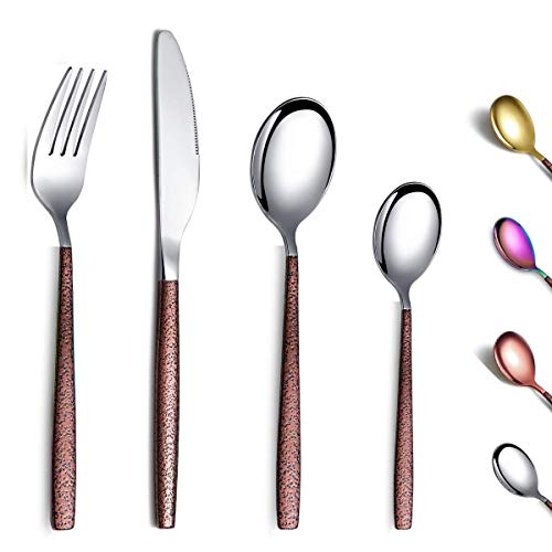 Berglander Besteck Set 24 Stück mit Mondoberfläche Griff und glänzend glänzendem Mund Titanbeschichtung, Edelstahl Modernes Besteck Set Utensilien Set Service für 6 von Berglander