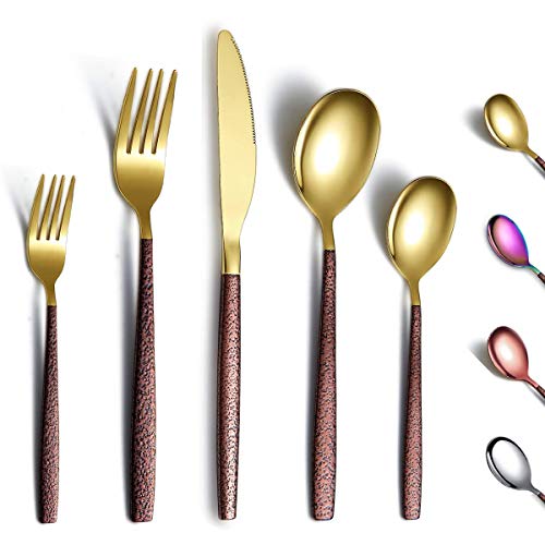 Berglander Besteck Set 30 Stück mit Mondoberfläche Griff und glänzendem Goldmund Titanbeschichtung, Edelstahl Modernes Besteckset Utensilien Set Service für 6 von Berglander