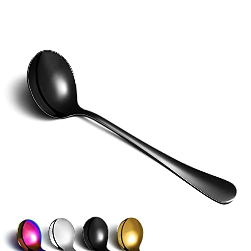 Berglander Black Soup Löffel von 6, Edelstahl Round Spoons Besteck, Klassische Shiny Black Soup Löffel Tischlöffel Set Spülmaschinenfest von Berglander