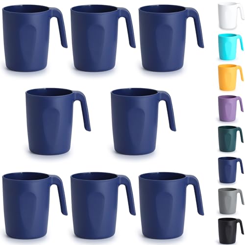 Berglander Blaue Plastik Kaffeetassen Set 8er 450ml, Kunststoff Kaffeebecher mit Griffen mehrweg Wasserbecher, leicht zu tragen, ideal für Zuhause, Garten, Picknick, Camping von Berglander