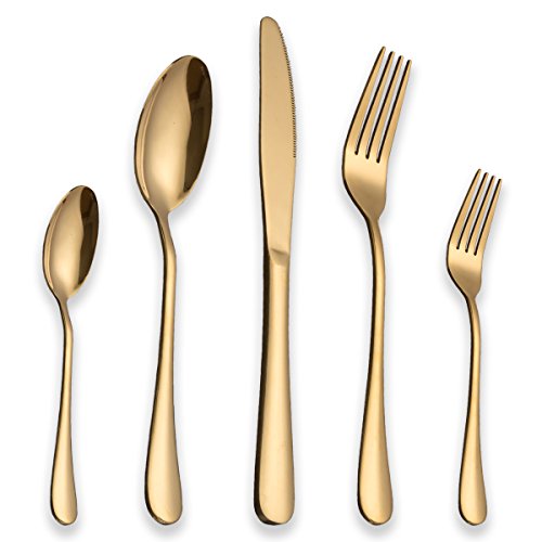 Berglander Edelstahl Besteck Set mit Titan vergoldet, glänzend, Golden Besteck Set, Gemischte Bestecksets, Besteck Set Service für 6, 30 Stück von Berglander