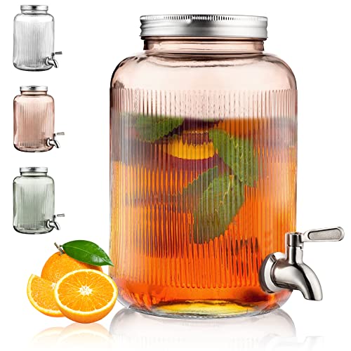 Berglander Getränkespender aus Glas, Kühlschrank, 4L Getränkespender mit wasserdichtem Edelstahlhahn, BBQ-Saftspender, Picknick, Poolparty und gesellschaftliches Ereignis (rosa) von Berglander