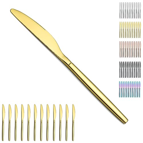 Berglander Gold Tafelmesser Set von 12 Stück, Titan Gold Edelstahl modernes Abendessen messer, Buttermesser, ideal für Zuhause, Toilettenzimmer, Hotel, Hochzeit, spülmaschinenfest von Berglander