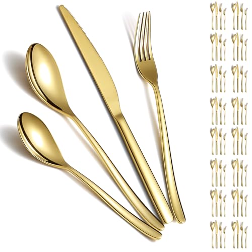 Berglander Goldbesteck Set 48 teiliger Service für 12 Personen, goldenes Titan Besteck Set aus Edelstahl, Goldlöffel Gabeln Messer-Set für Zuhause, Hochzeit, Restaurant, Hotel, Spülmaschinen-Safe von Berglander