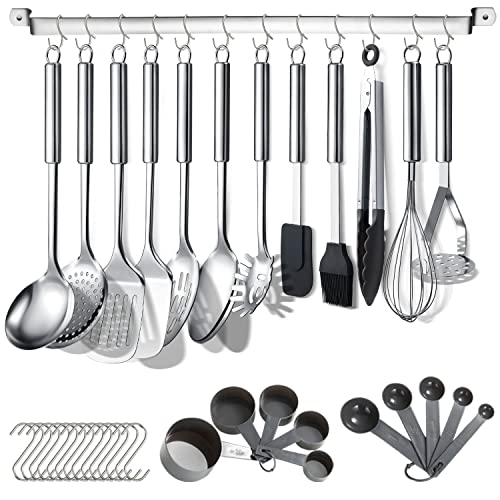 Berglander Küchenutensilien Set 38 teilig, Edelstahl Kochgeschirr Set, Küchenhelfer Kochgeschirr mit Utensilienhalter und Haken zum Aufhängen Spülmaschinenfest von Berglander