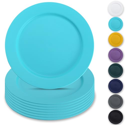 Berglander Kunststoff teller Set mit 8 Stück 25cm, TF Blau Mehrwegige und flache Speiseteller, Salatteller, Nudelschalen, Geschirrset leicht zu tragen für Haus, Garten, Picknick, Camping von Berglander