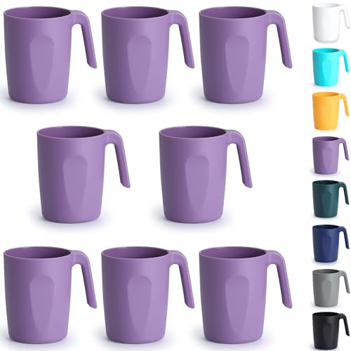 Berglander Lila Plastik Kaffeetassen Set 8er 450ml, Kunststoff Kaffeebecher mit Griffen mehrweg, Wasserbecher, leicht zu tragen, ideal für Zuhause, Garten, Picknick, Camping, Outdoor von Berglander