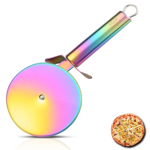 Berglander Pizzarad, Regenbogen Titan Beschichtung Edelstahl Pizzaschneider, Super Sharp Pizzaschneider mit Titan Vergoldung, Gebäckschneider, leicht zu reinigen und zu lagern von Berglander