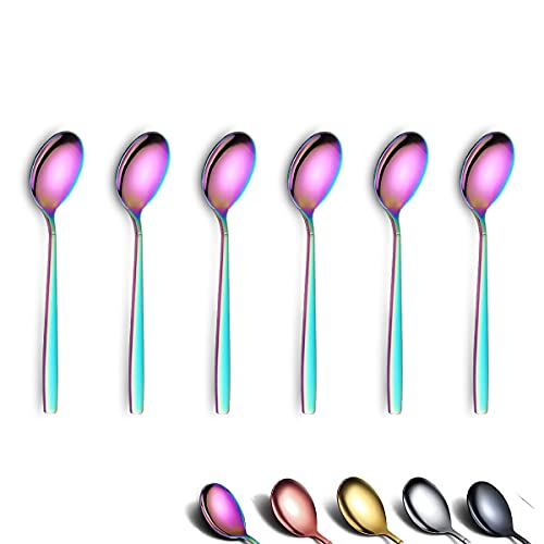 Berglander Rainbow Teelöffel 16cm 6er-Set, Edelstahl Titan Shiny Mutil-Color Plating Teelöffel Besteck, bunte Teelöffel Kleiner Dessertlöffel Teelöffel Spülmaschinenfest von Berglander