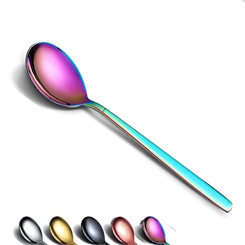 Berglander Regenbogen Esslöffel von 6, Edelstahl Titan glänzend bunte Teller Suppe Löffel Besteck, Regenbogen Suppe Löffel Tischlöffel Set von Berglander