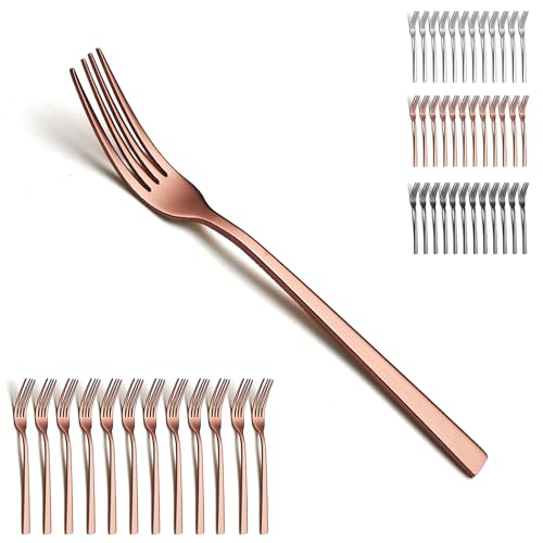 Berglander Roségold Tafelgabel Set 12 Stück 20.5cm, Modernes Edelstahl Gabel Set, Gabeln für das Abendessen für Zuhause, Restaurant, tägliches Essen, leicht zu reinigen und spülmaschinenfest von Berglander