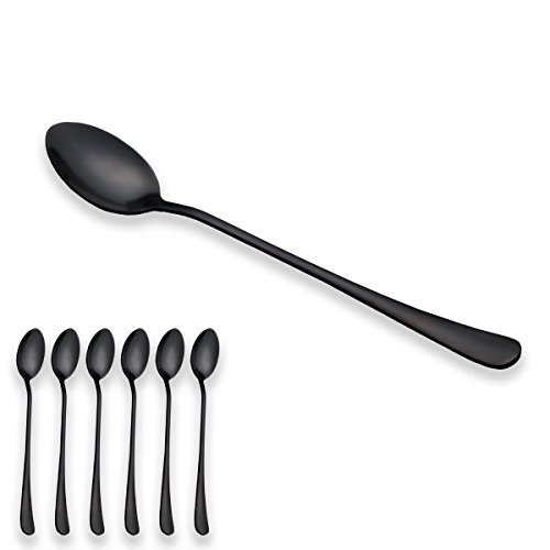 Berglander Schwarzer Titanbeschichteter Eislöffel aus Edelstahl mit langem Griff, Latte-Löffel, Cocktail-Rührlöffel, 6 Stück, Schwarz von Berglander