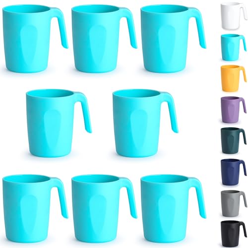 Berglander TF Blue Plastik Kaffeetassen Set 8er 450ml, Kunststoff Kaffeebecher mit Griffen mehrweg, Wasserbecher, leicht zu tragen, ideal für Zuhause, Garten, Picknick, Camping, Outdoor von Berglander