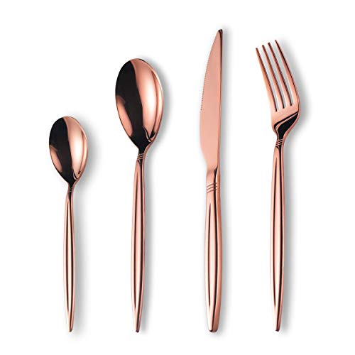 Berglander Titan Rosé gold Überzug Besteck set 24 teilig, Edelstahl Rosé gold Besteck set, Kupfer Besteck set Service für 6 Personen von Berglander