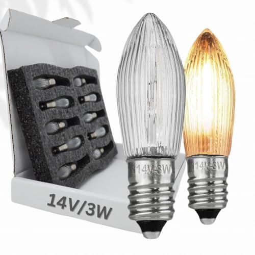 10x Glühbirne 'Berglämpl E10 , Warmweiss, 14V/3W Riffelkerze Spitzkerze Topkerze Glühlämpchen für Schwibbogen und Lichtbögen von Berglicht