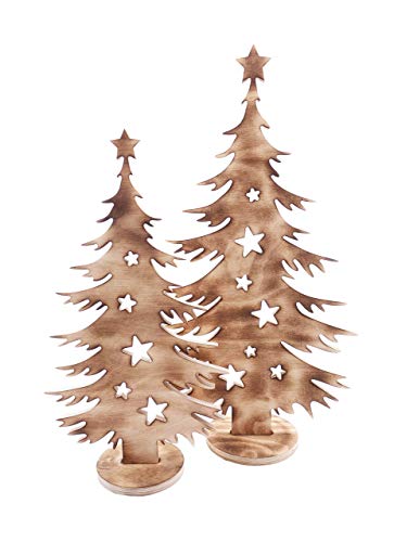 Bergliebe Dekobäume im 2er Set modern Weihnachtsdekoration Weihnachtsbaum rustikal Vintage geflammtes Holz 53,5x30 cm 43,5x24 cm Pohmer Design von Bergliebe