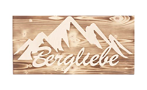 Bergliebe Wandbild Schriftzug Brett 3D-Deko geflammt natur Holz Dekoartikel 58 x 28 cm Pohmer Design von Bergliebe