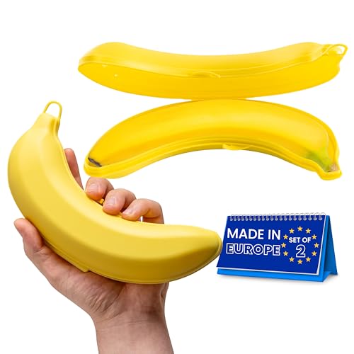 Bergmann Gelb Bananenbehalter 2er Set – Gelb Bananenbox Großer Bananendose Aufbewahrungsbox für BPA-Frei Bananen Dose von Bergmann