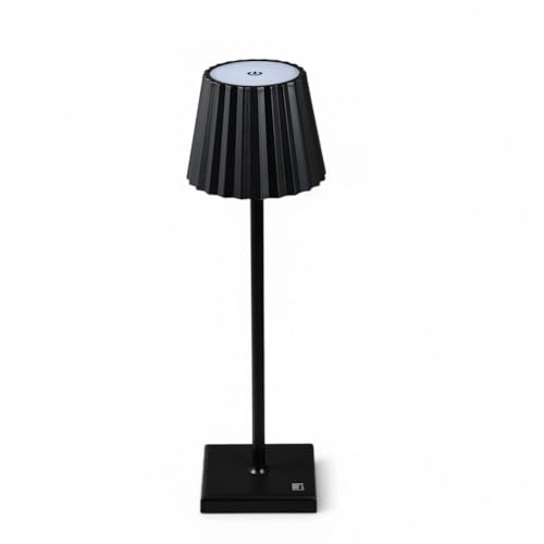 BERGNER | Aufladbare Tischlampe mit LED aus Eisen in Schwarz | 12x38 cm | Kabellos | Langlebiger Akku | Stufenlose Dimmung mit 3 Farbmodi | 6-8 Stunden Leuchtdauer | 360°-Lichtdesign von Bergner