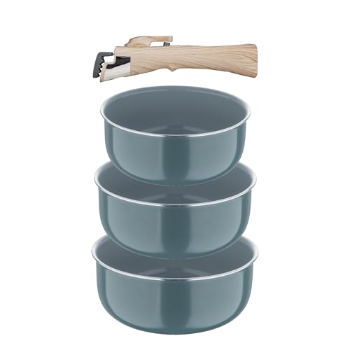 BERGNER- Set mit 4 (16+18+20CM) Stück Alu Press Schöpflöffeln aus Recyclingmaterial mit abnehmbarem Griff Fusion PPG Beschichtung Grün Induktionskompatibel von Bergner