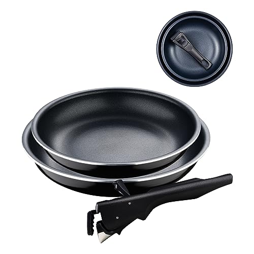BERGNER Black Edition | Pfannenset 3- teilig 22 und 26 cm + Abnehmbarer Ergonomischer Griff | Gepresstes und Antihaftbeschichtetes Aluminium | Für Alle Herdarten und Backöfen von Bergner