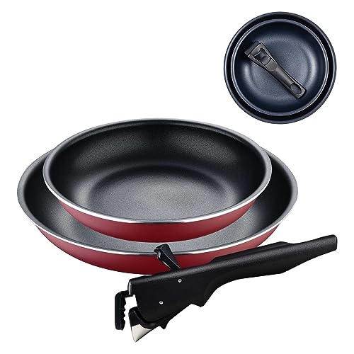 Bergner Click&Cook Red Edition | Pfannenset 3- teilig 22 und 26 cm + Abnehmbarer Ergonomischer Griff | Gepresstes und Antihaftbeschichtetes Aluminium | Für Alle Herdarten und Backöfen von Bergner