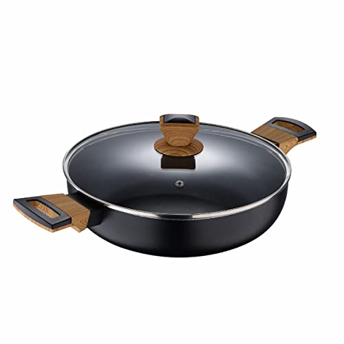 BERGNER Earth Black - Niedriges Kochen 28 cm mit Deckel - aus Aluminium gepresst mit ergonomischen Holzgriffen - Nicht -Stick - für die Induktion und alle Arten von Küchen - Grau von Bergner