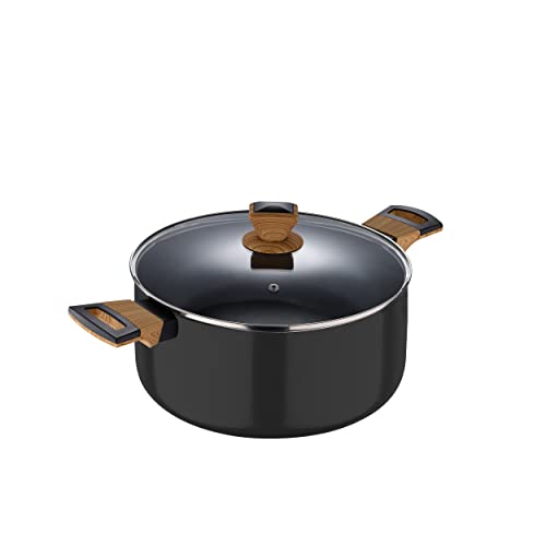 BERGNER Earth Black - 28 cm Kitchen -Topf - Hergestellt in gepresstem Aluminium mit ergonomischen Holzgriffen - Antiation - für die Induktion und alle Arten von Küchen - Schwarz von Bergner