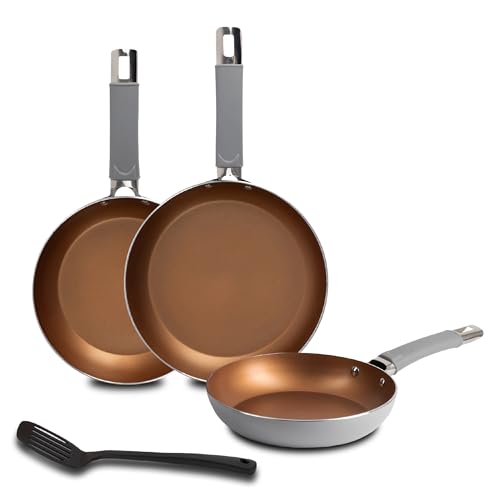 BERGNER Loja Reeco - 4-Piece Set - 3 Frying Pans 18-22 and 26 cm Induction Cookware + 1 Forged Aluminium Groove Spatula - Excellent Quality von Bergner