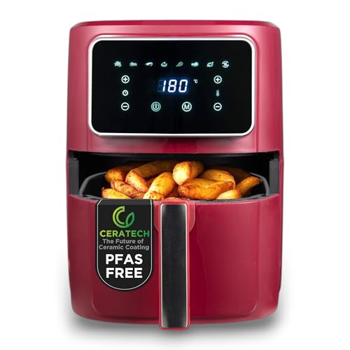 BERGNER MAROON - PFAS-Freie Heißluftfritteuse 1800W 6.9L - 8 Kochprogramme - Air Fryer mit Keramikbeschichtung - Temperatureinstellung 80-200°C - Timer bis zu 30 min - Gesundes & Ölfreies braten von Bergner