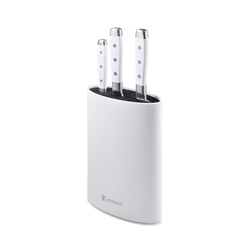 BERGNER NATURALLY – Set mit 4 Edelstahlmessern – inklusive Block – polierte, matte Oberfläche – weiße TPR-Griffe mit 3 Nieten – sicheres und elegantes Design von Bergner