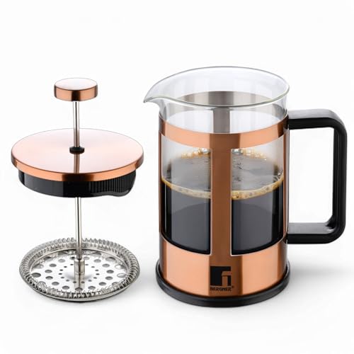 Bergner COPPER | 800 ml Kaffeemaschine | French Press System | Hitzebeständiges Borosilikatglas | Edelstahlfilter | Raffinierter Kupferhalter | Hitzebeständiges Design von Bergner